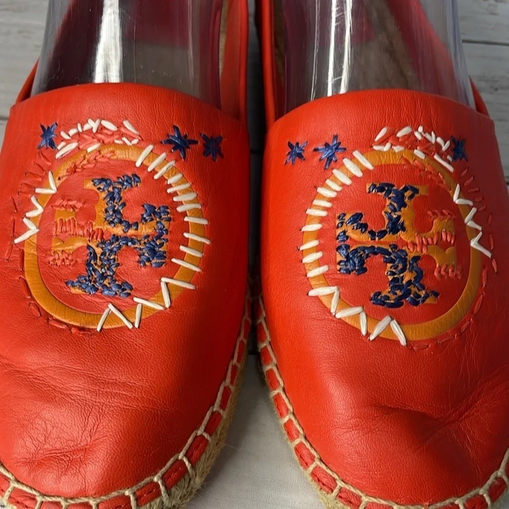 Tory Burch Coral Leather Embroidered Daley Espadrille Flats